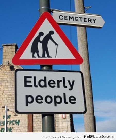 Elderly people crossing sign humor at PMSLweb.com