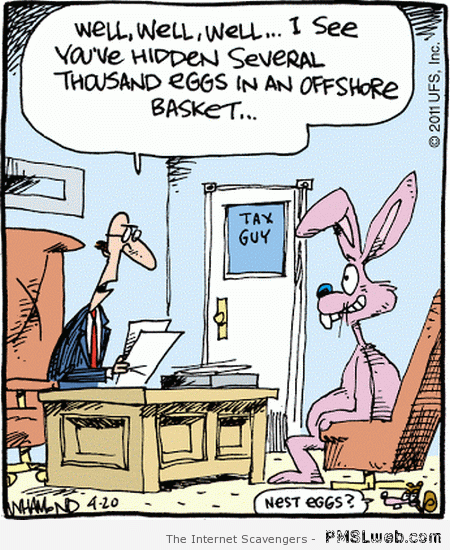 Easter Bunny and tax guy cartoon at PMSLweb.com