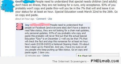 People need to understand that people on Facebook at PMSLweb.com