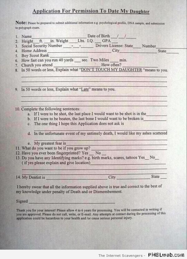 Application for permission to date my daughter at PMSLweb.com