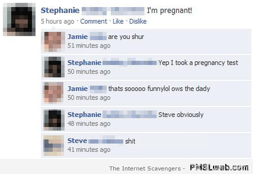 Funny pregnancy announcement on Facebook at PMSLweb.com