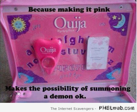 Pink Ouija board at PMSLweb.com
