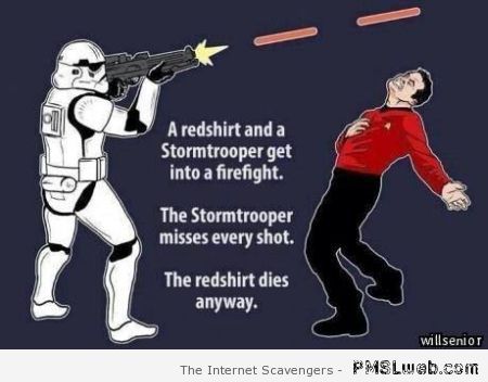 Startrek redshirt versus stormtrooper at PMSLweb.com