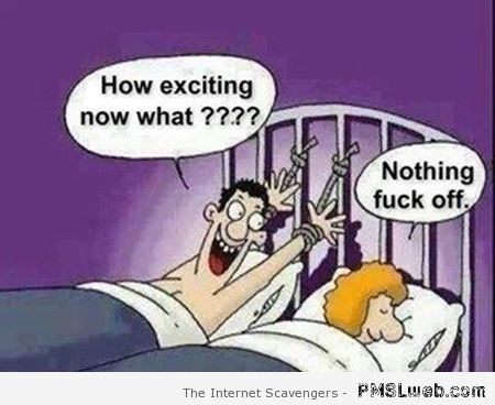Married couple in bed humor at PMSLweb.com