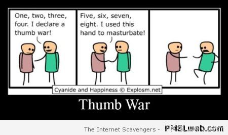 Thumb war cartoon at PMSLweb.com