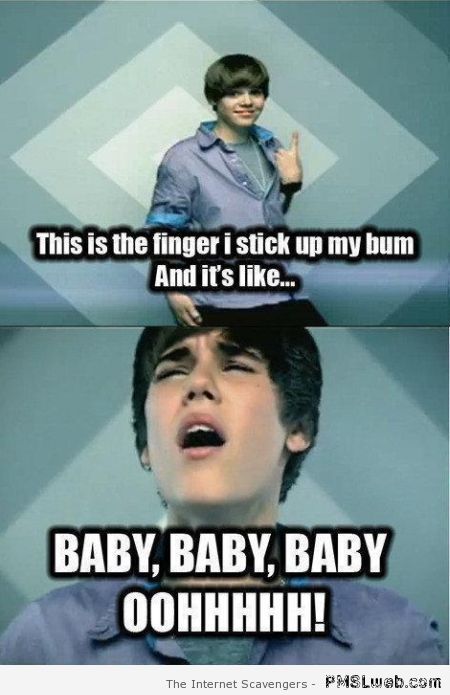 Justin Bieber sticks a finger up his bum meme at PMSLweb.com