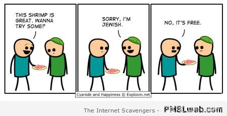 Offering a shrimp to a Jew funny cartoon at PMSLweb.com