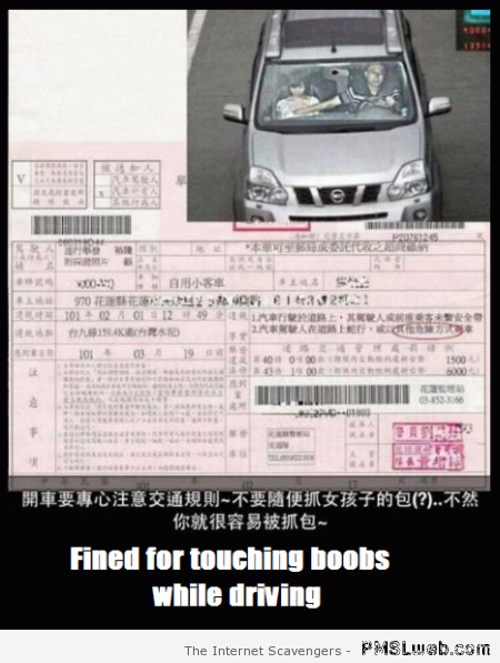 Fined for touching boobs while driving at PMSLweb.com