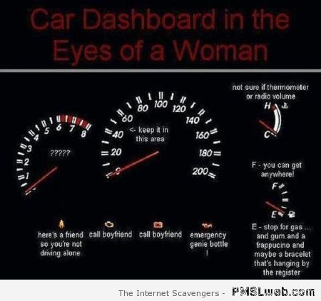 Car dashboard in the eyes of a women funny at PMSLweb.com