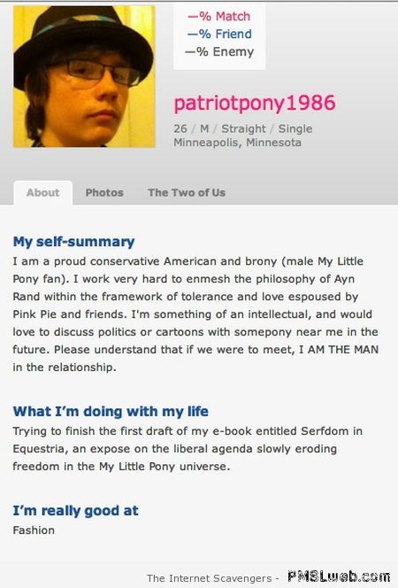 Funny my little pony fan profile at PMSLweb.com
