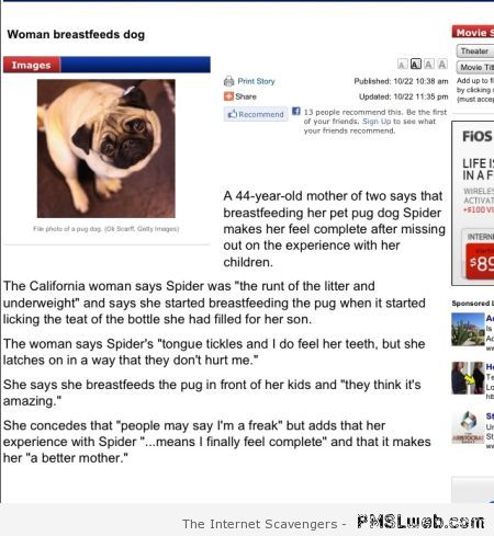 Woman breastfeeds dog – Friday hilarity at PMSLweb.com