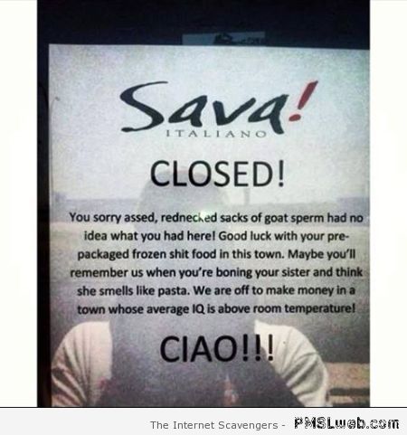 Italian restaurant is closed humor at PMSLweb.com