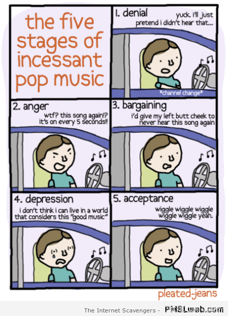 The five stages of incessant music at PMSLweb.com