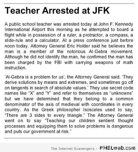 Teacher arrested at JFK humor at PMSLweb.com
