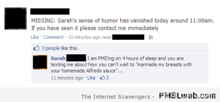 Missing sense of humor funny Facebook comment at PMSLweb.com