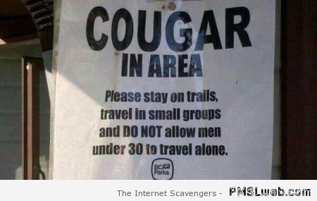 Funny cougar in area sign at PMSLweb.com