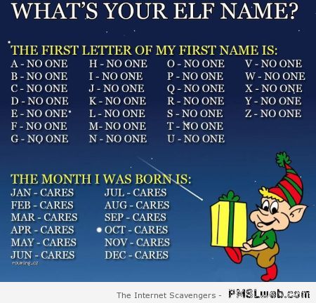 What’s your elf name funny at PMSLweb.com