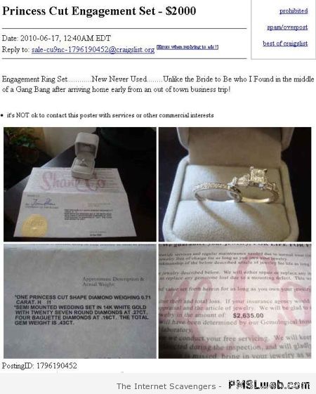 Engagement ring set on Craigslist at PMSLweb.com