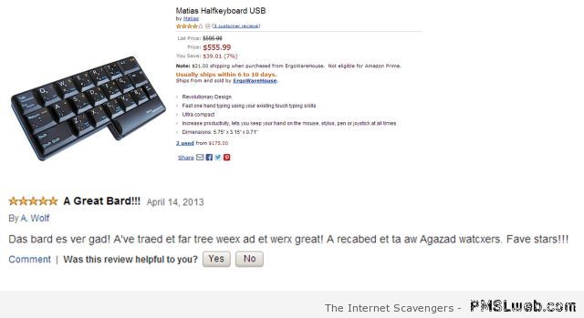 Funny keyboard review at PMSLweb.com