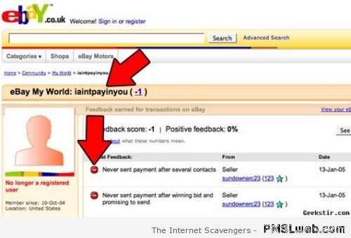 Funny Ebay scammer at PMSLweb.com