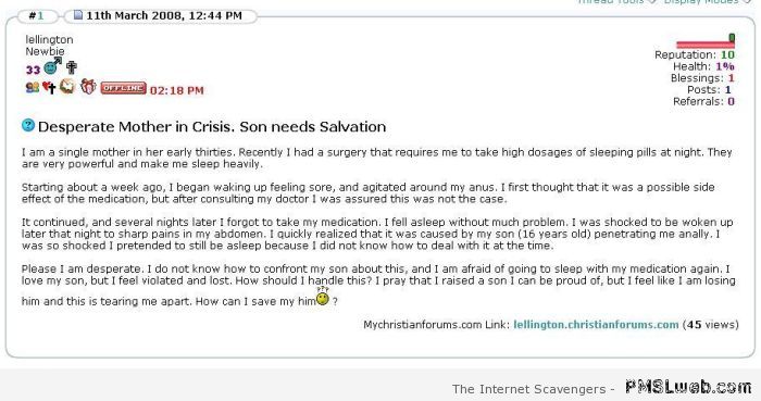 Son needs salvation at PMSLweb.com