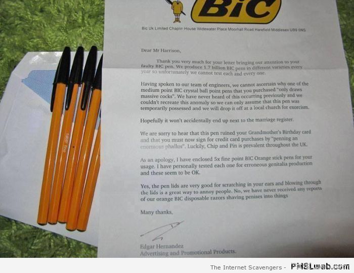 Funny BIC answer – Humorous Hump day at PMSLweb.com