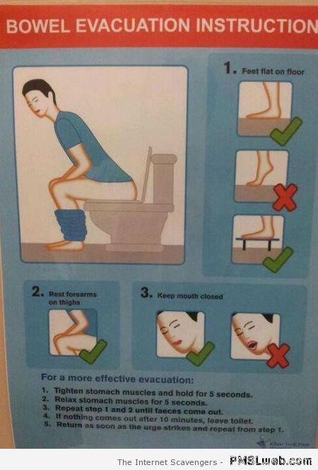 Funny bowel evacuation instructions at PMSLweb.com