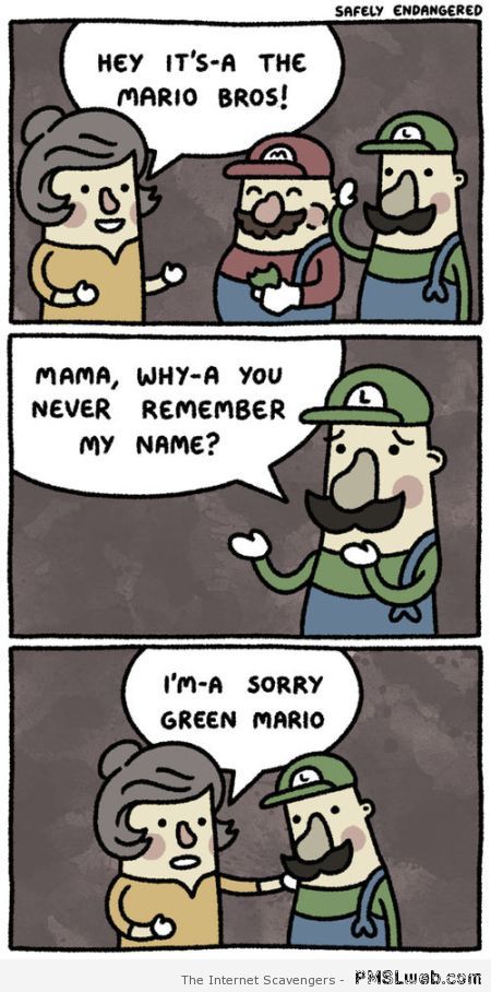 Green Mario cartoon at PMSLweb.com