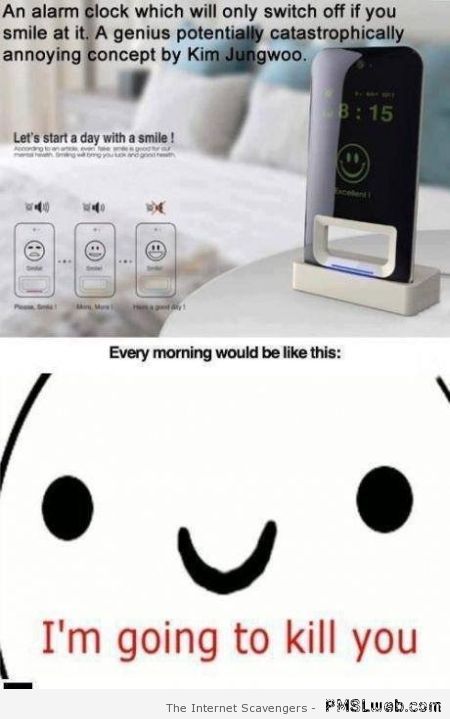 Funny alarm clock meme at PMSLweb.com