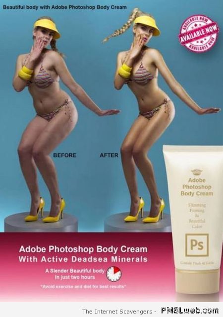 Adobe photoshop body cream humor at PMSLweb.com