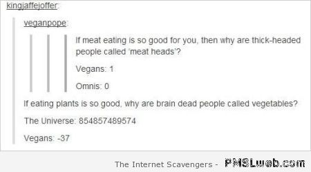 Meat heads versus vegetables at PMSLweb.com