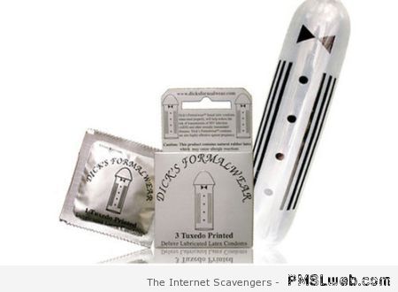 Tuxedo printed condoms at PMSLweb.com