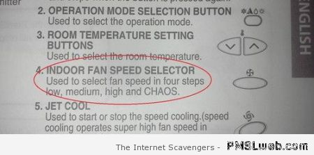 Fan speed selector humor at PMSLweb.com
