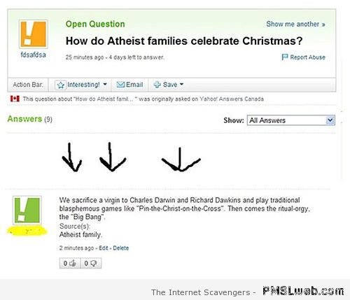 How do Atheist families celebrate Christmas humor at PMSLweb.com