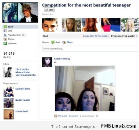 Competition for the most beautiful teenager humor at PMSLweb.com