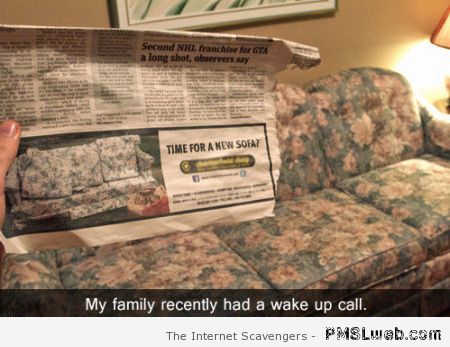 Funny sofa wake-up call at PMSLweb.com