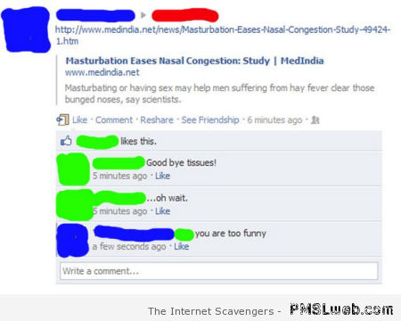Funny masturbation facebook status at PMSLweb.com