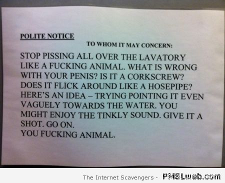 Funny lavatory polite notice – Mischievous Hump day at PMSLweb.com