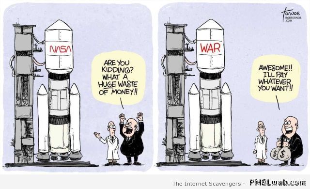 Nasa budget vs war budget cartoon at PMSLweb.com