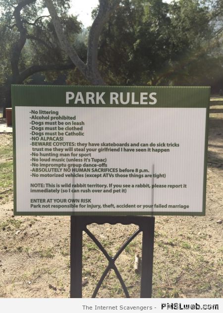 Funny park rules at PMSLweb.com