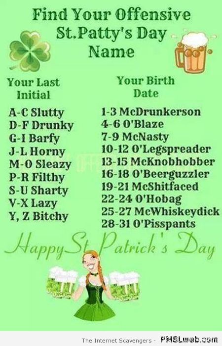 Your offensive St Patrick’s name at PMSLwb.com