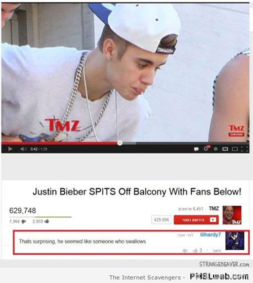Funny Bieber youtube comment at PMSLweb.com