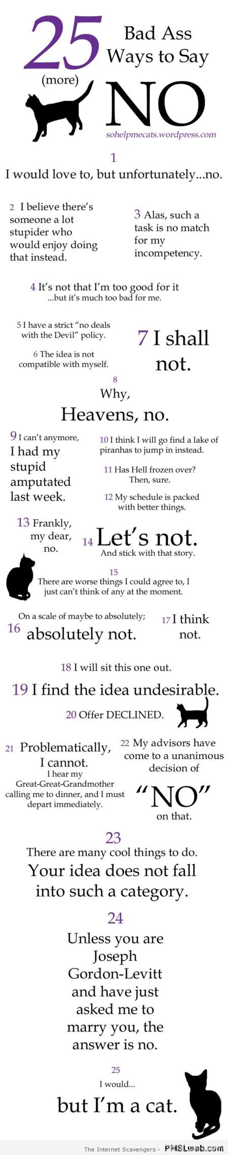 25 badass ways to say no at PMSLweb.com