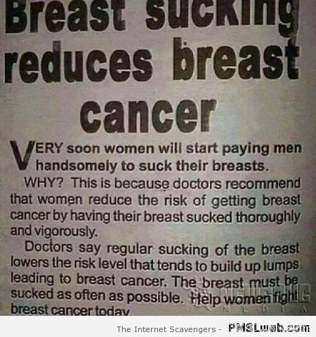 Breast sucking reduces breast cancer at PMSLweb.com