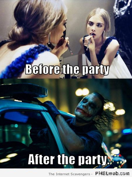 Makeup before vs after the party meme at PMSLweb.com