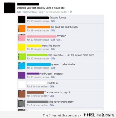 Describe your last poop facebook status at PMSLweb.com