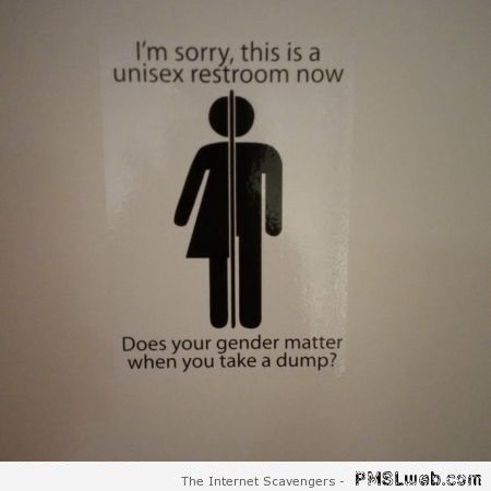 Funny unisex restroom sign at PMSLweb.com