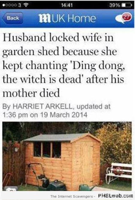 Funny ding dong the witch is dead news title at PMSLweb.com
