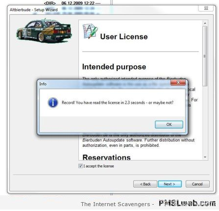 User license reading humor at PMSLweb.com
