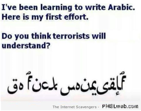 Funny writing in Arabic joke at PMSLweb.com